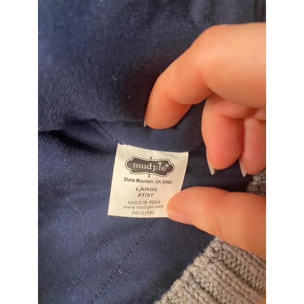 Mudpie 4T Large boys sleeveless Vest Gray Navy Cable Knit Buttons Layering